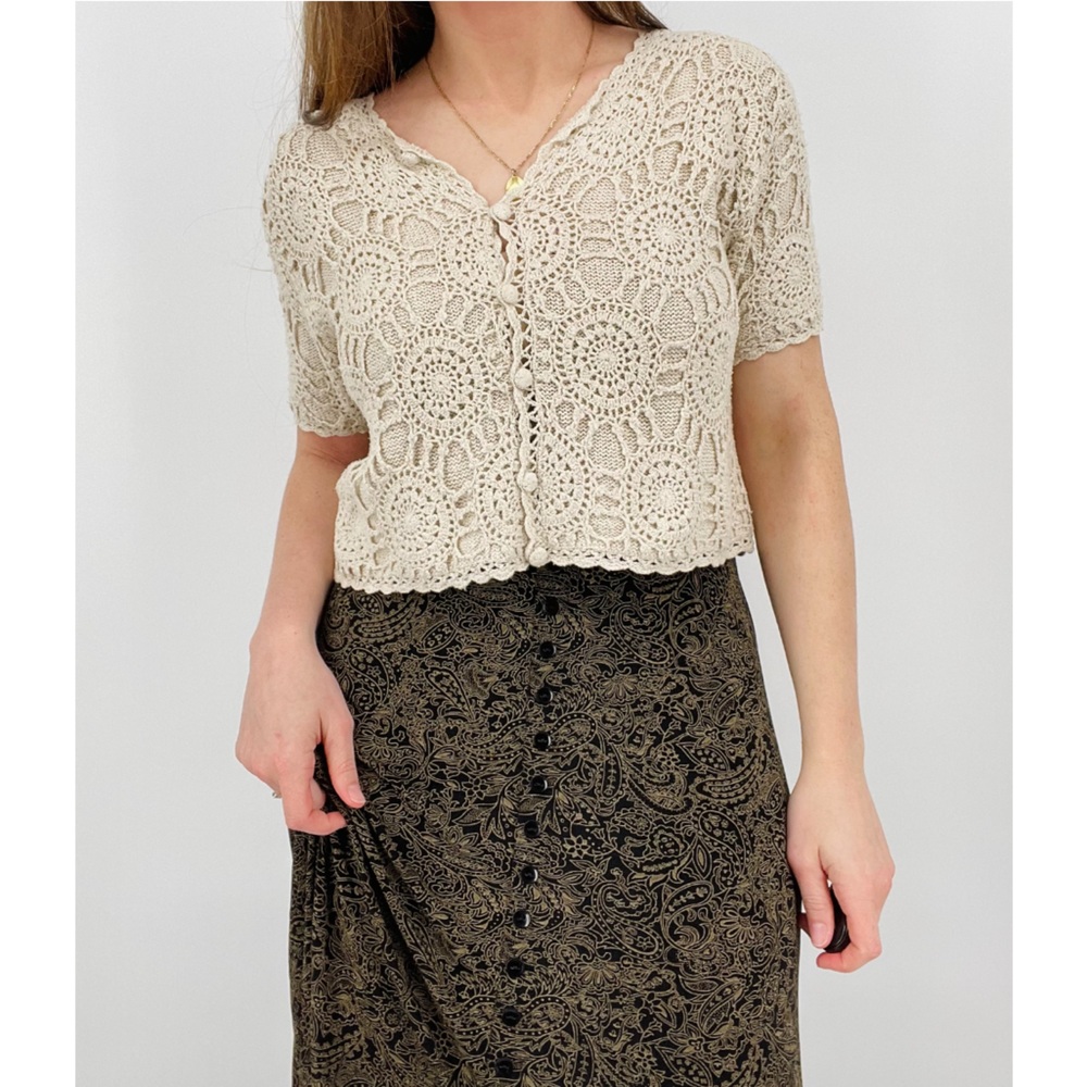 vintage crochet detail button down top in sand size s